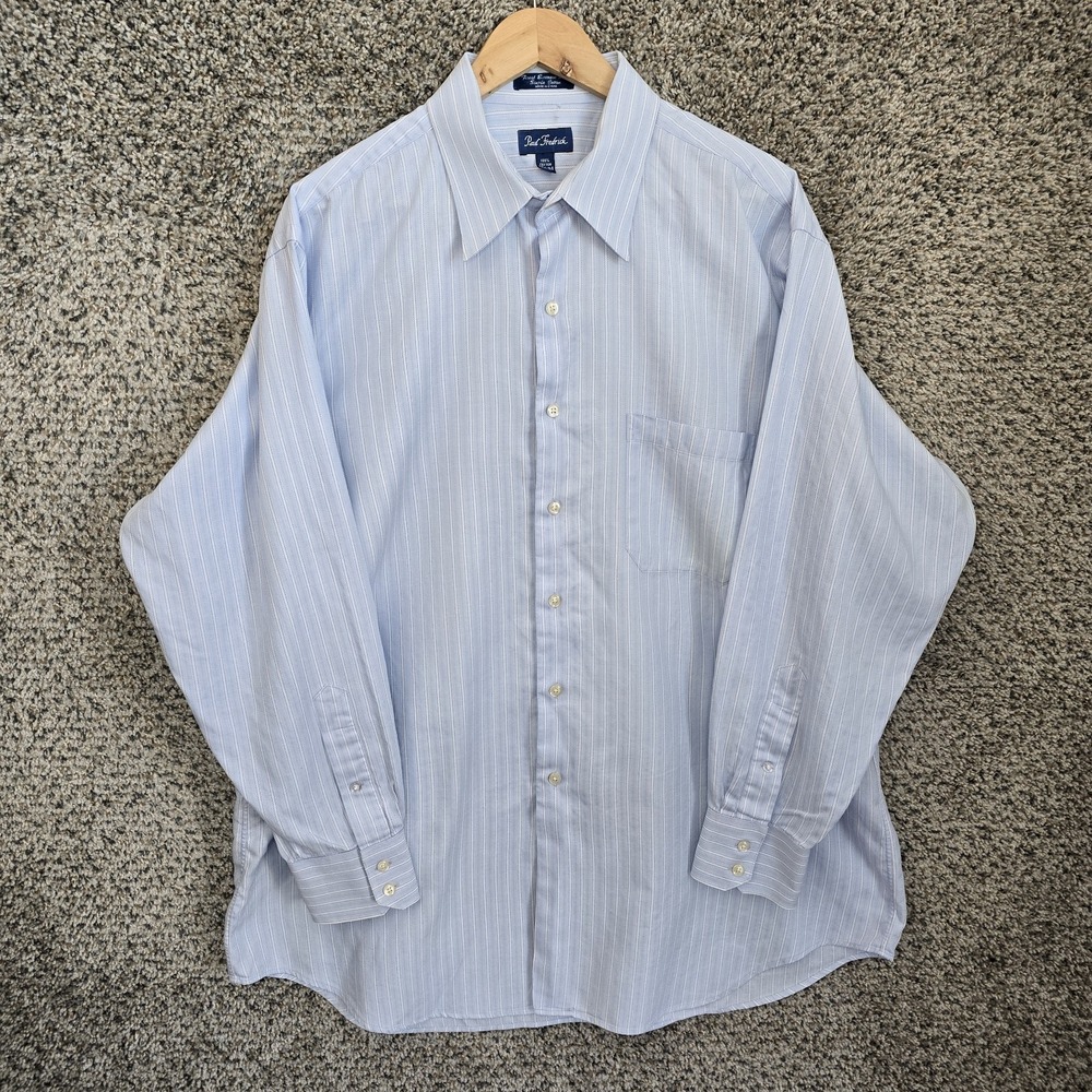 Paul Fredrick Dress Shirt 17.5 34 Blue Button Finest European Long Staple Cotton